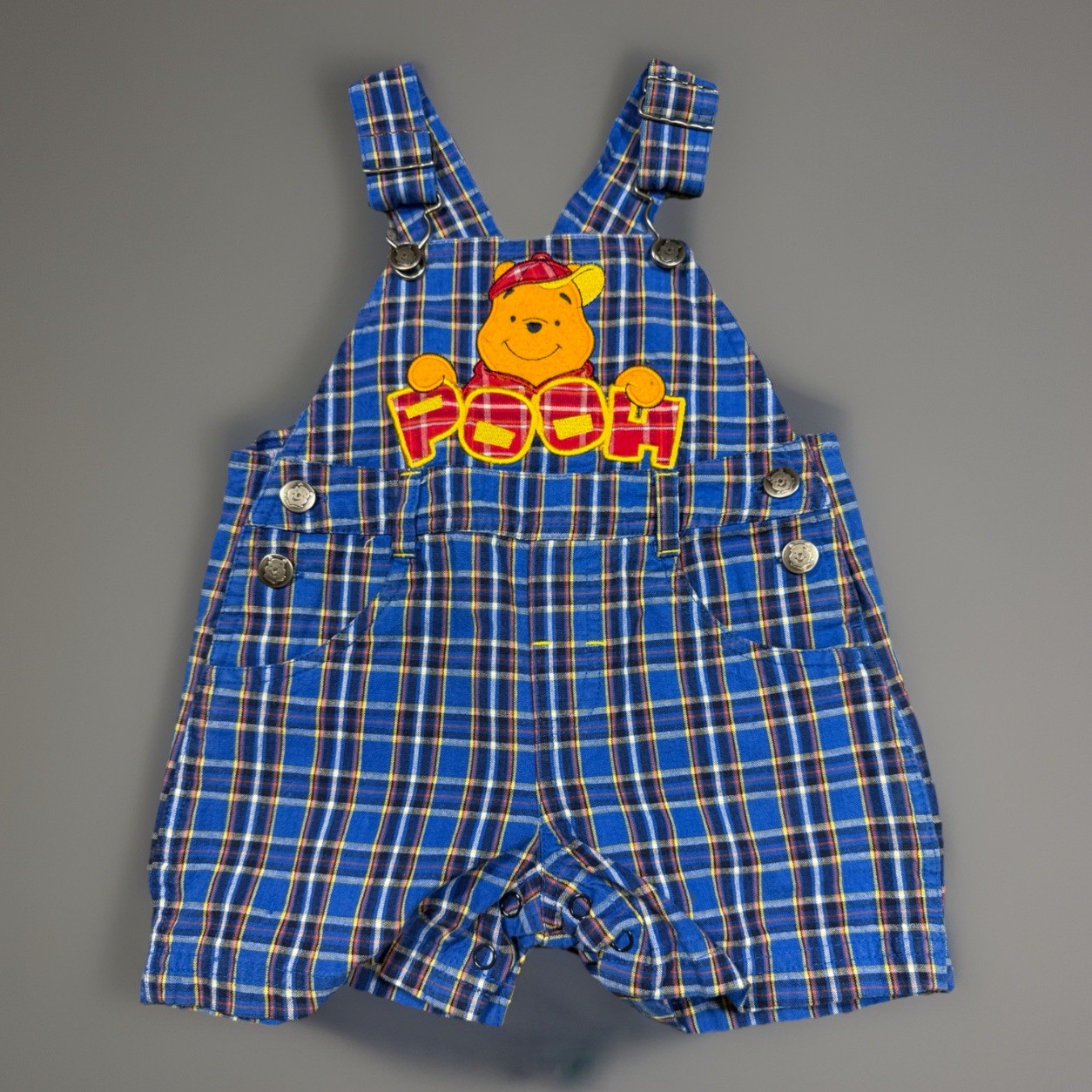 VTG Disney Winnie The Pooh Plaid Overalls Y2K Baby 12 Months 100% Cotton Rare