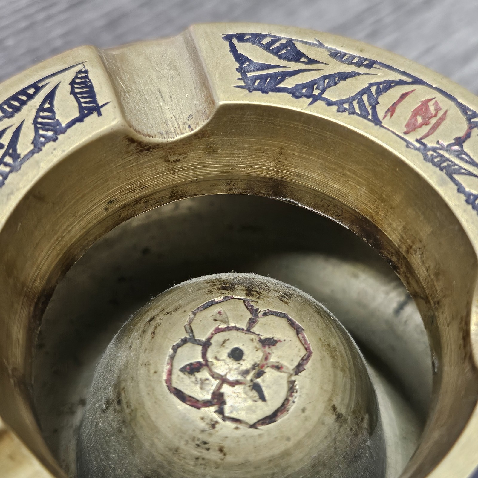 Vintage Brass Engraved Screw Top Ashtray  India Collectable Ashtray