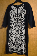 Nine West Women Black & Tan Sweater Sheath Below Knee Midi 3/4 Sleeve Dress S