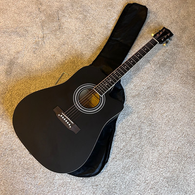 41'' Dreadnought Black Acoustic Guitar Package with Cutaway, Spruce Top, Gig Bag