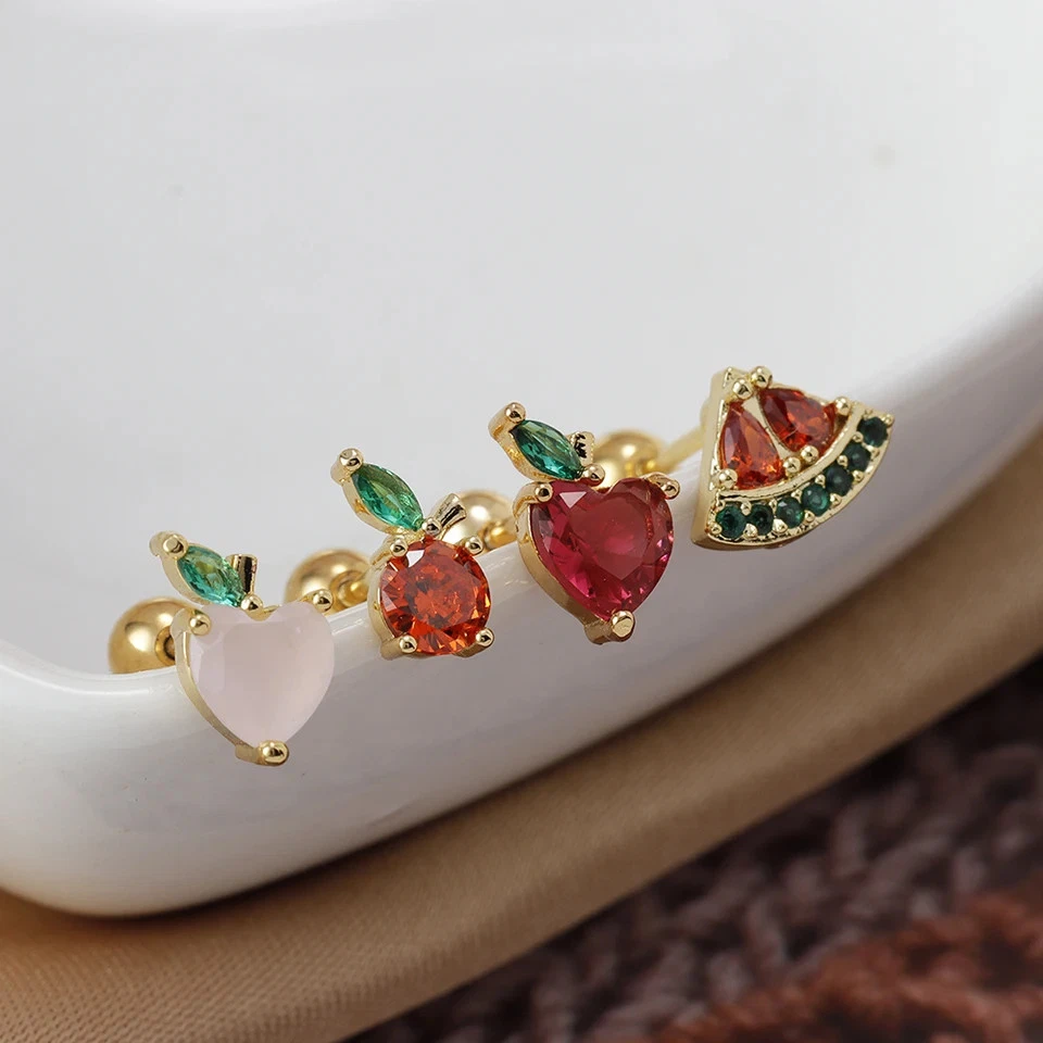 925 Серебряный цирконий фрукты серьги-гвоздики вишневой формы круглый женщин ювелирных изделий - Изображение 4 из 4