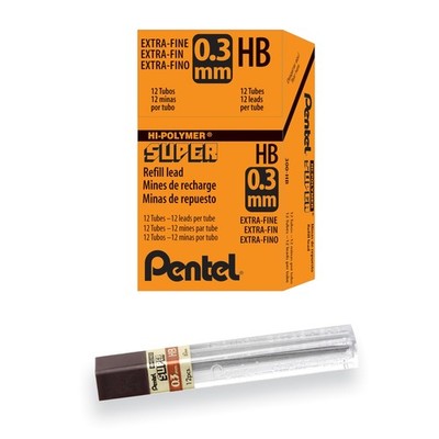 Super Hi-Polymer Lead, 0.3mm HB, Box of 12 Tubes (300-HB)