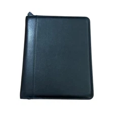 Franklin Quest Black Leather Planner 7 Ring Binder 11" x 9" Covey Zip Around USA