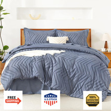 Litanika King Size Comforter Set with Sheets Bluish Grey - 7 Pieces Bed in a Bag