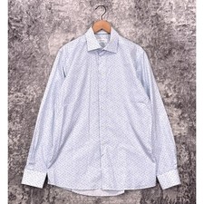 Eton Dress Shirt 42 / 16.5 Mens Contemporary Fit White Blue Bird Print Geometric