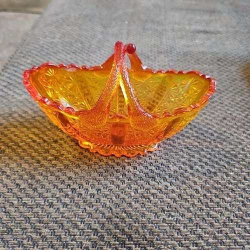 Vintage Fenton Daisy Button Split Basket Orange Amberina
