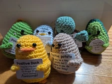 6 PCS Positive Crochet Animals with Base/stand. Funny Handmade Emotional Support