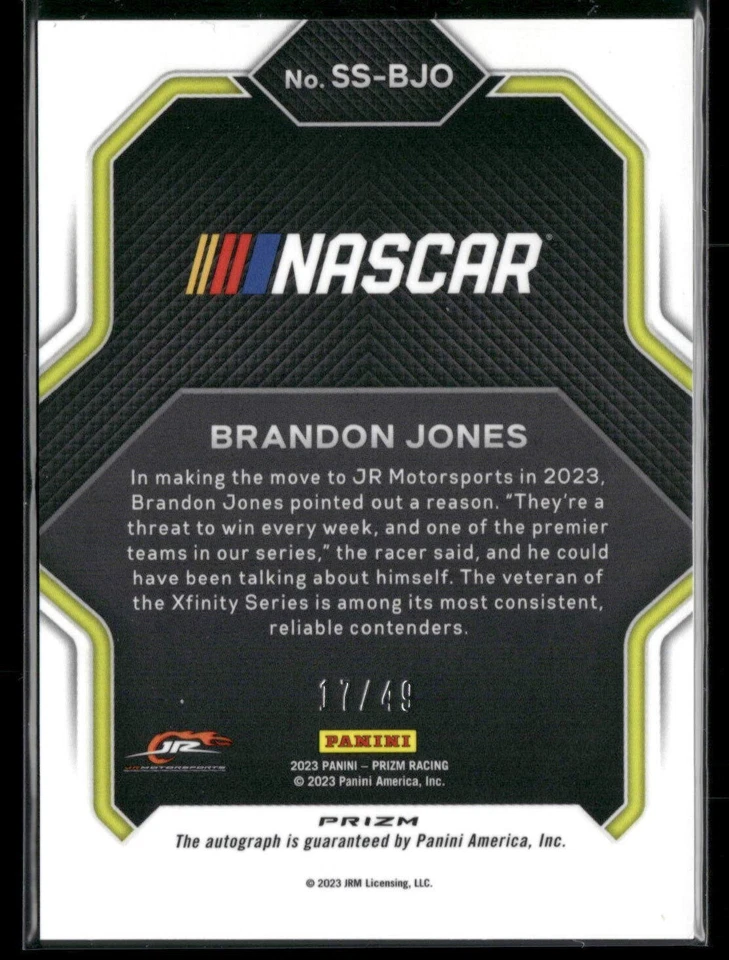 2023 Prizm Racing BRANDON JONES /49 Spotlight Signatures Auto SP #SS-BJO N408 - Image 2 of 3