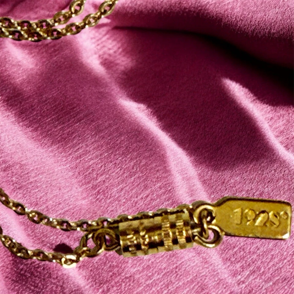 "Collar de cadena vintage de 17"" con gota de perlas de imitación rosa rosa tono dorado joyería 1928" Foto 4 de 4