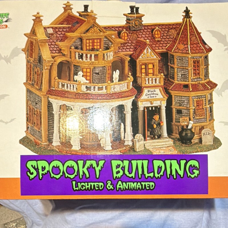 Spooky Town Lighted Animated Halloween Village Decor-Black Cauldron Inn