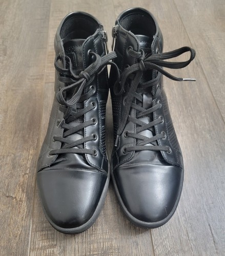 Kenneth Cole Reaction Shoes Mens 7.5 Triple Black Leather Center Hi Top Handmade - Picture 8 of 13
