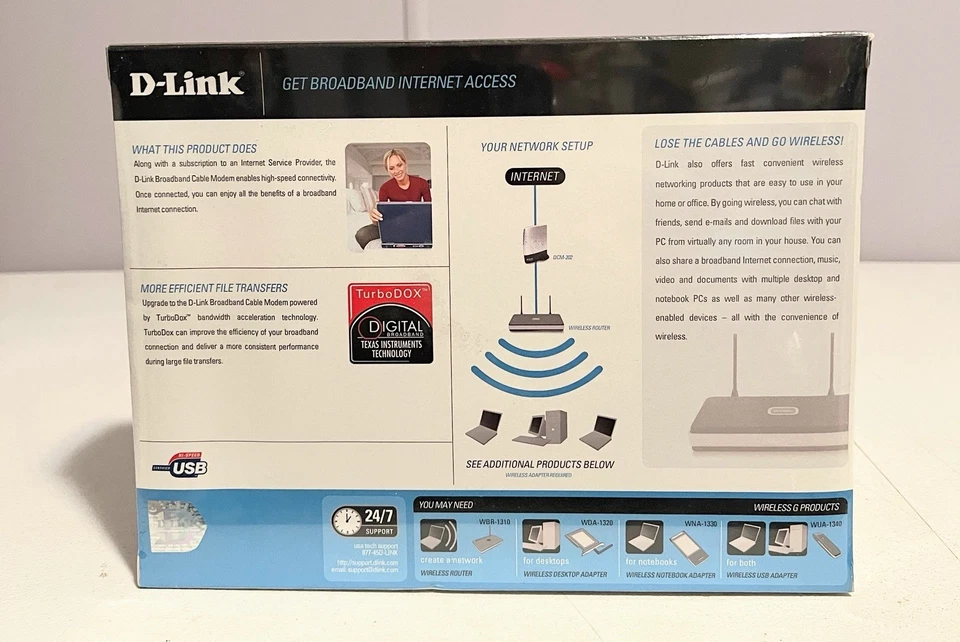 NEW D-Link DCM-202 Broadband Cable Modem Internet Windows Sealed Box With Cables - Image 3 of 4