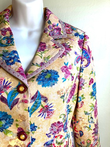 CeCi-a Italy Jacket M L Bright Floral Jacquard Rococo Sparkles Bracelet Sleeves