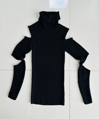 Filles A Papa Pullover Pulli GR 0 XS schwarz Wolle Rippstrick 100% Merino Cutout