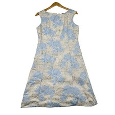 Ann Taylor Floral Print Jacquard Dress size 4 Blue/White/Silver