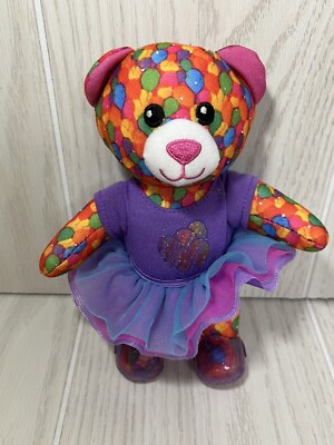 Build-a-Bear Workshop mini 7 plush birthday teddy rainbow balloons purple  dress | eBay