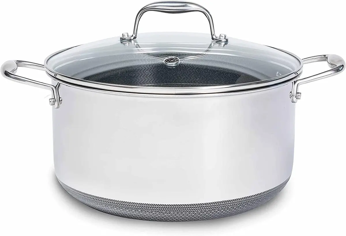 HexClad 8 Quart Hybrid Stainless Steel Pot Saucepan with 8 Quart, Silver