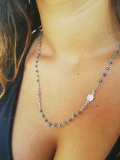 COLLANA A ROSARIO IN ARGENTO 925 RODIATO IN ORO 18KT E PIETRE CELESTI
