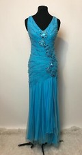 CUSTOM AQUA BLUE MESH TULLE BEADED BLING PROM FORMAL GOWN DRESS 6