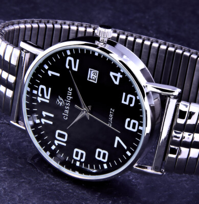 Classique Herren Armband Männer Uhr Zugband Flexband Schwarz