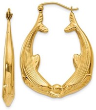 17mm 14K Yellow Gold Polished Dolphin Hoop Earrings S1520