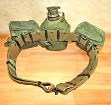 Military Field Gear Web Belt Size Large Canteen & 2 Ammo Pouches US Issue
