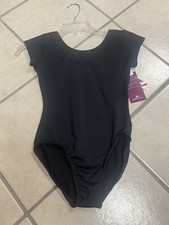Adult XL Black Dri Fit Short Sleeve Dance Gymnastics Leotard Bodysuit NWT