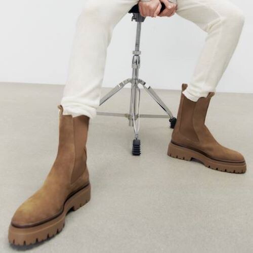 ZARA New RARE Light Brown Leather Suede Chelsea Lug Sole  display picture 2