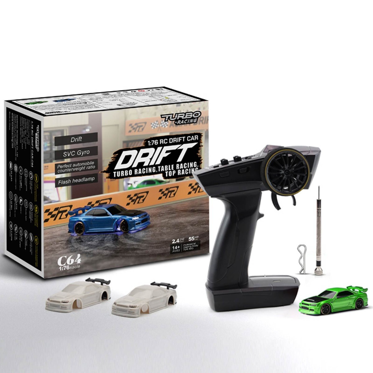 1xTurbo Racing 1:76 C64 Drift RC Car With Gyro Radio Full