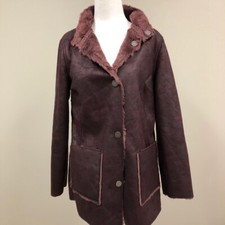 Brand New Claret Vintage Faux Leather/fur Reversible Coat From Dylan Wine Sz Xs