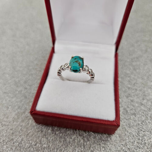 Sierra Nevada Turquoise & Zircon Ring in platinum over Silver - Picture 1 of 4