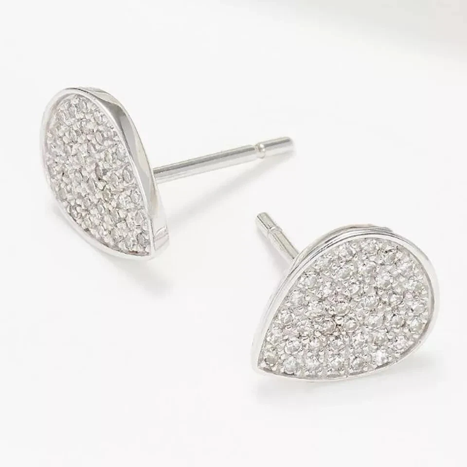 0.20CT Natural Diamond Cluster Pear Stud Earrings 14K White Gold Plated Silver - Image 3 of 4