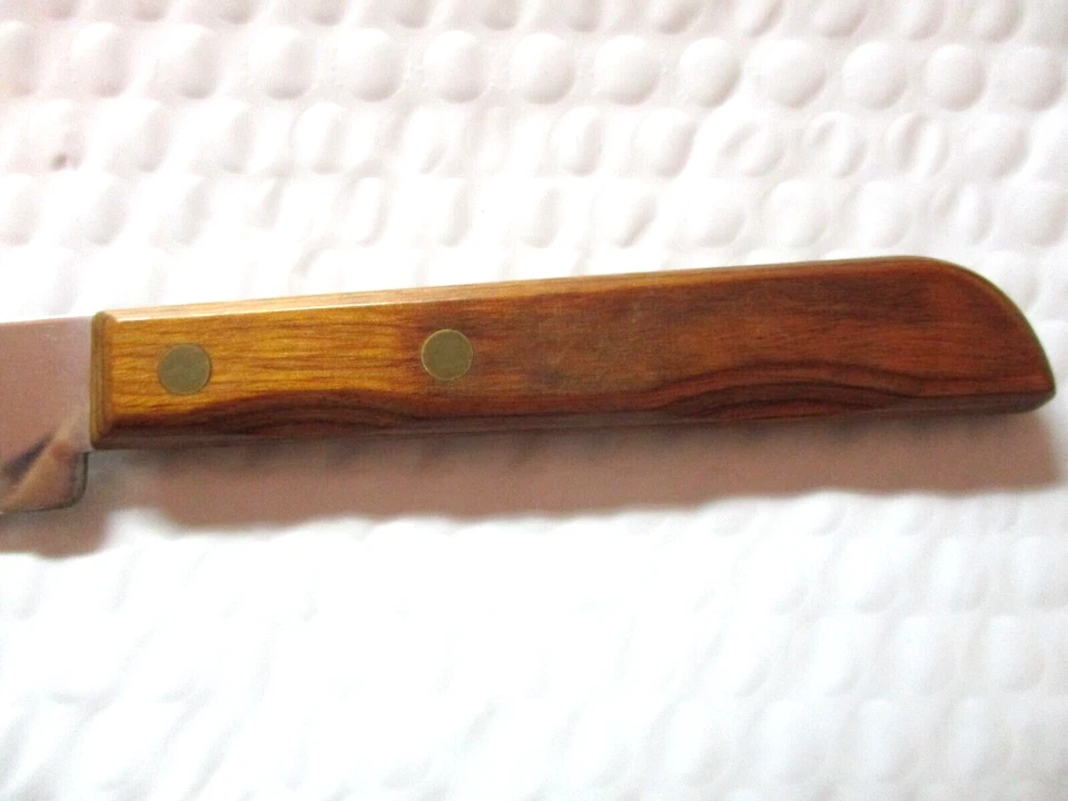 Cuchillo para tallar hoja de acero inoxidable Town Country EE. UU. 7" 2 remaches Fleetwood vintage Foto 3 de 4