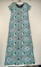 Bobbie Brooks VTG Geometric Teal/Blue Stretchy Maxi Dress Size M 2403