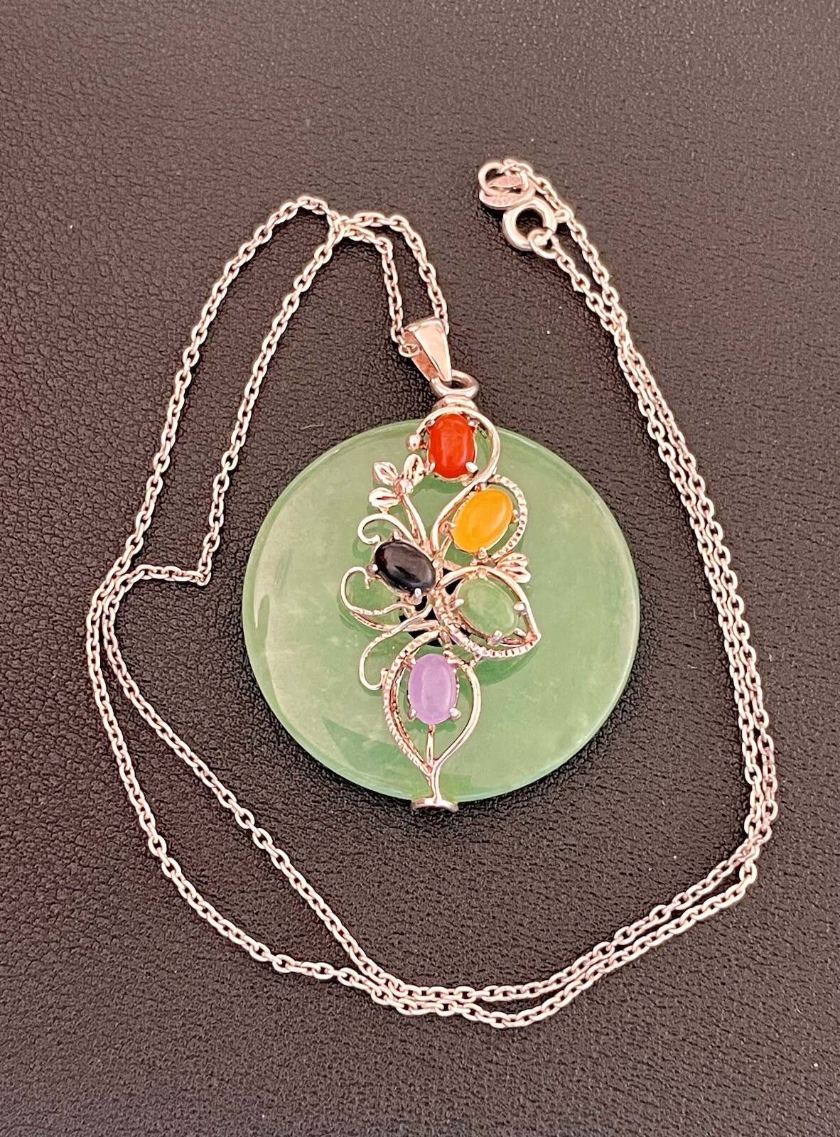 925 Sterling Silver Multi-Colored Jade Stone Neck… - image 1