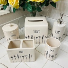 Rae Dunn Bathroom Floral Vanity Set Soap Dispenser Tissue Cup Holder Canister...