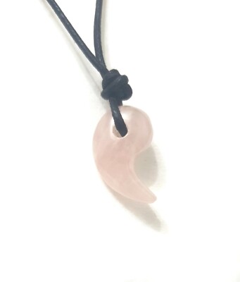 Rose Quartz Matagama Comma Gemstone Crystal Pendant Cord Necklace