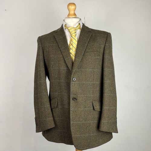 Brook Taverner Moon Tweed Blazer Jacket Men's 42S Brown Green Herringbone Check