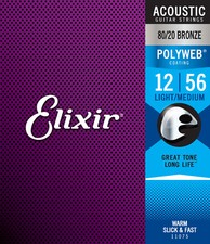 Elixir  11075 80/20 Bronze Acoustic Strings POLYWEB , Light/Medium .012-.056 