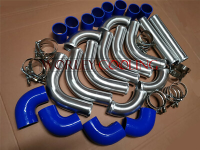 2'' 51 Aluminum Universal Intercooler Turbo Piping & BLUE Hose T-Clamp Kits 12pcs