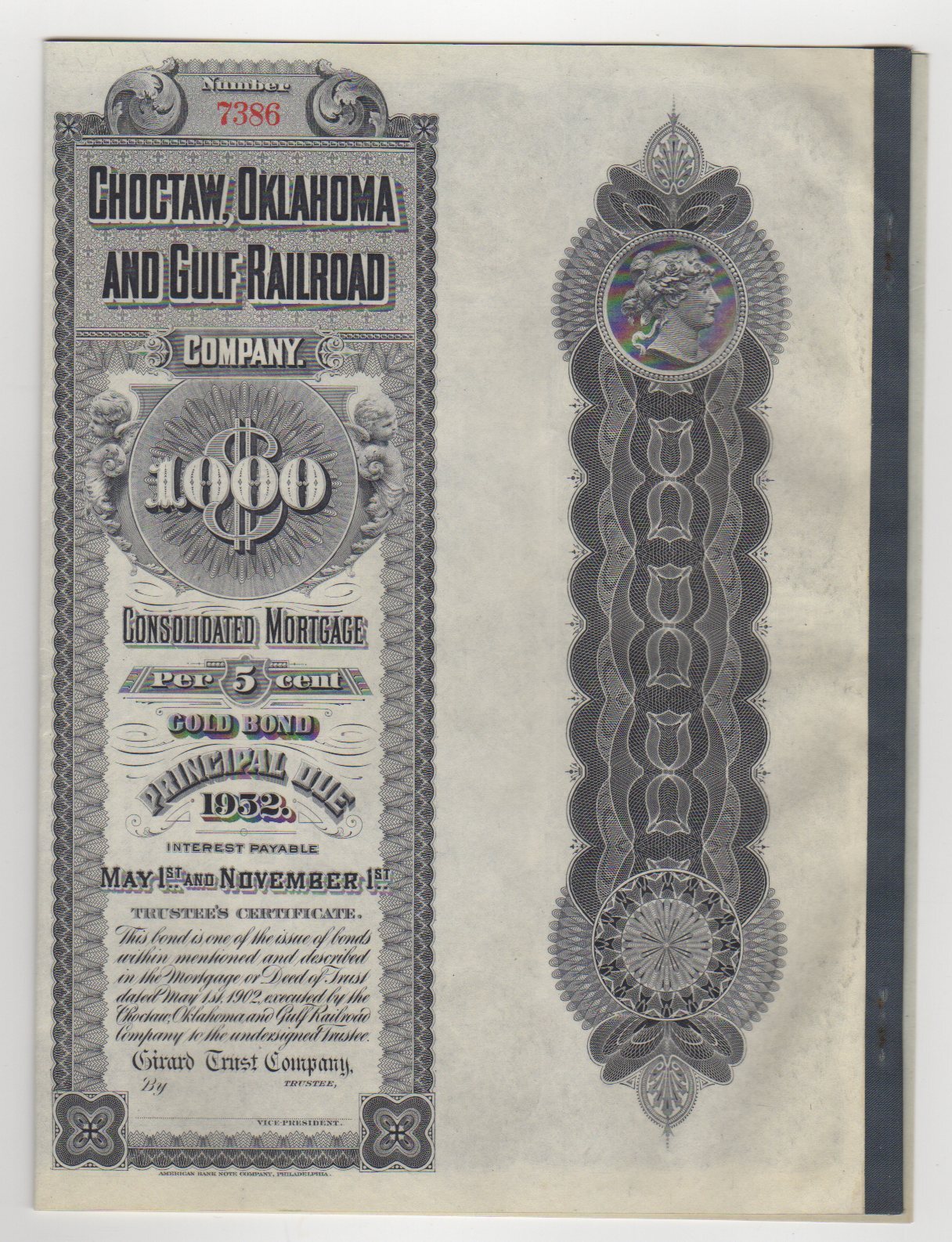 Choctaw, Oklahoma and Gulf Railroad Company Bond w/bond coupons eBay