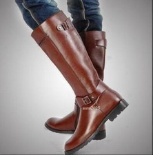 Riding Boots Mens Military Leather Knee High Equestrian Shoes Buckle Combat Hot
