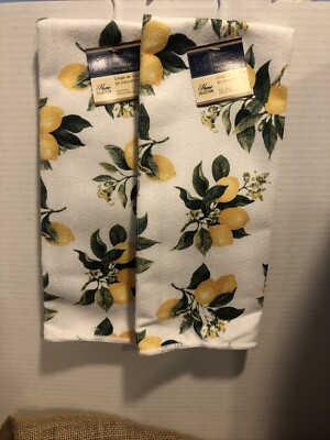 NEW HOME COLLECTION KITCHEN TOWELS (2) LEMONS YELLOW GREEN 15  X 25  MICROFIBER