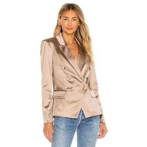NWD L'AGENCE Kenzie Double Breasted Satin Blazer Size 2 Hazelwood #1N405 - Picture 4 of 13