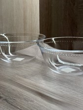 IKEA Glass Dessert Bowls Set 2 Clear Beaded Rim Made In France 14cm
