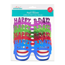 Multi-Color Happy Birthday Paper Glasses Party Favors, 8 Count,2 PACK