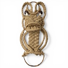 70s Macrame Tan Frog Vintage Wall Art Decor Hanging Towel Holder Hippy 26x12
