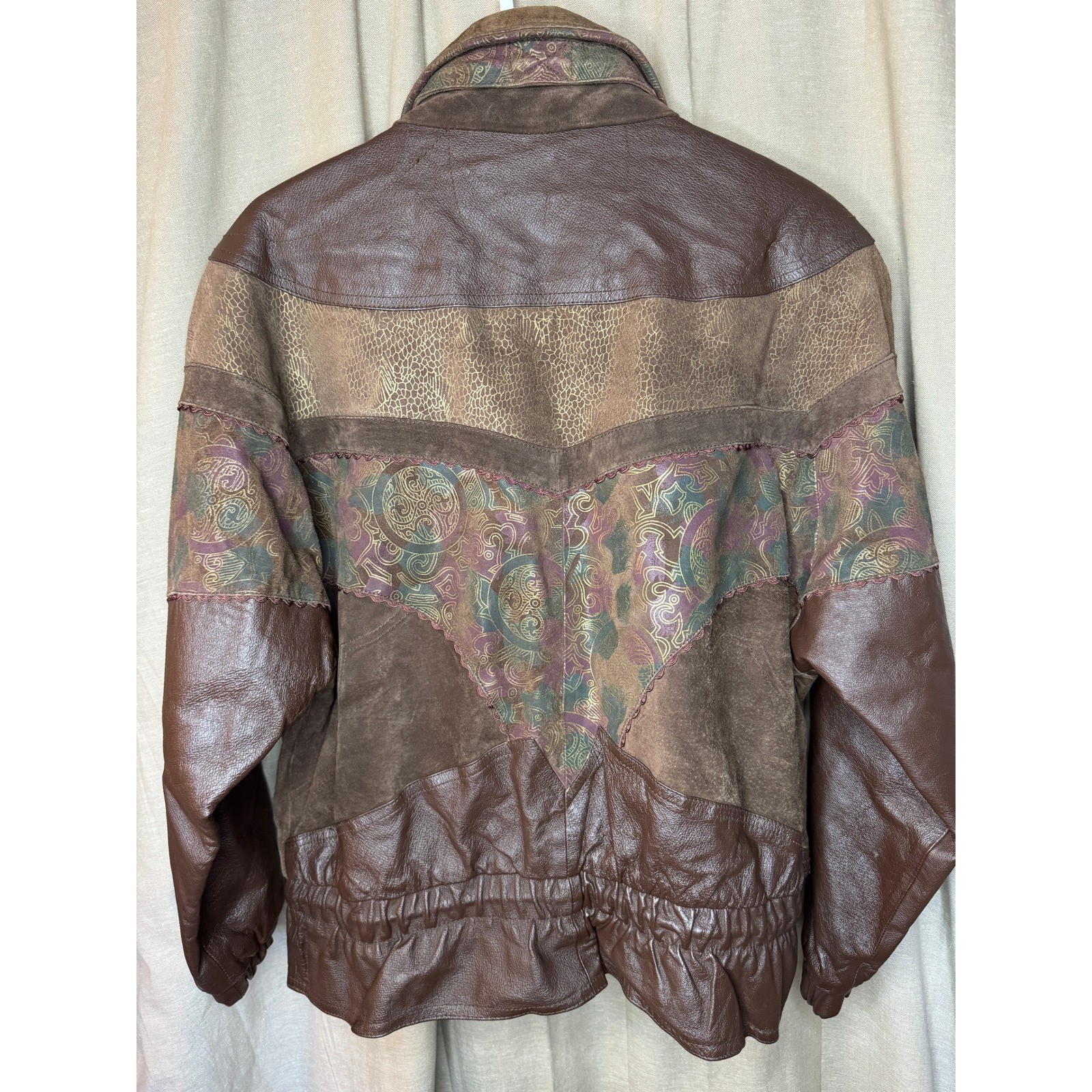 Patchwork Leather Bomber Jacket Suede Paisley Bro… - image 5