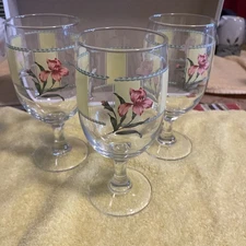 NORITAKE SUMMER ESTATE Hand Painted Floral 12 OZ. Goblet Set of 3 EMC