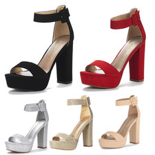 Women Ankle Strap Open Toe Chunky High Heel Wedding Pump Heel Sandals